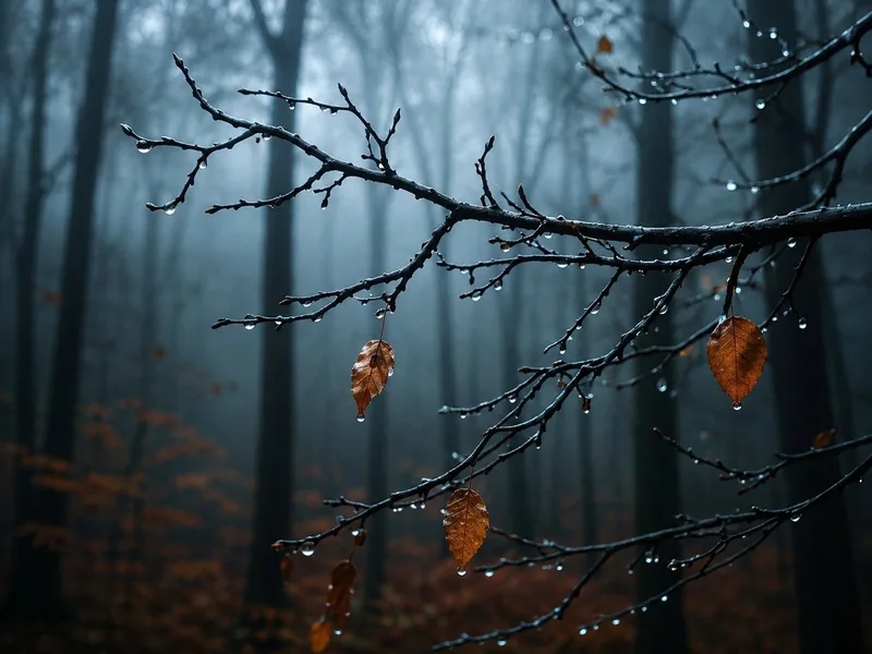 Cinematic Foggy Woods with Raindrops – Aesthetic Nature Background HD