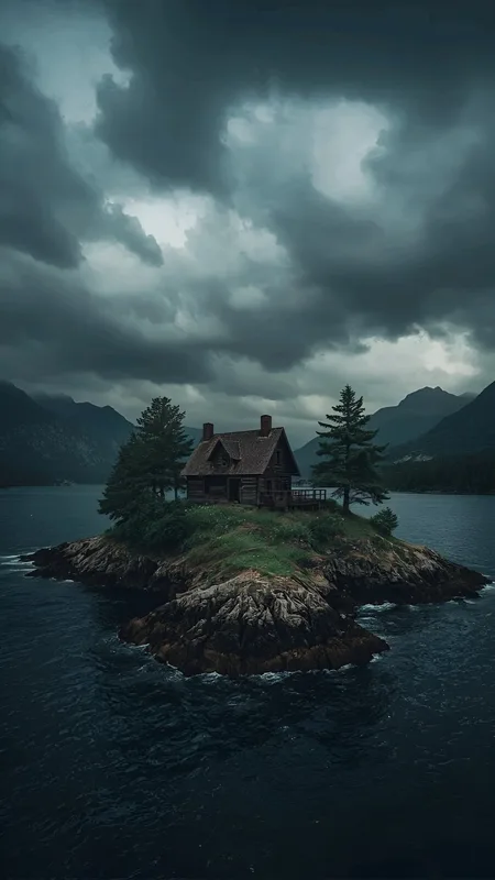 Cinematic Lonely Island Cottage Background for Android & iOS 4K