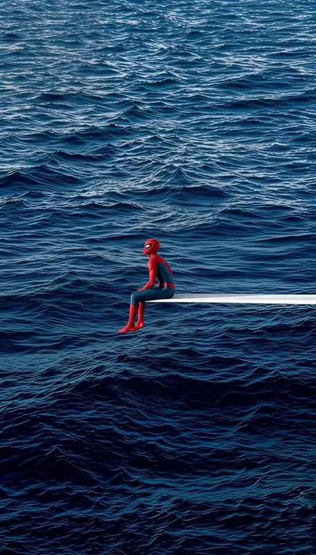 Sad Spider-Man Ocean Blue Aesthetic Wallpaper 4K