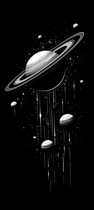 Black and White Saturn Space Phone Wallpaper 4K