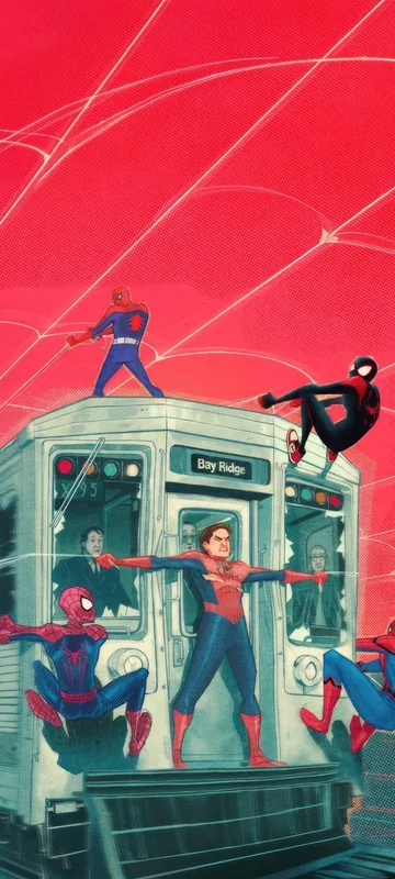 Spider-Man Train Scene Multiverse Phone Wallpaper 4K