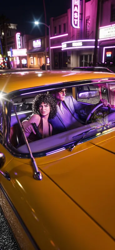 Dynamic Scene Inside a Classic Yellow Car