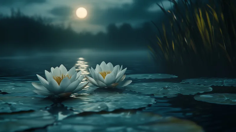 Dark Moody Nature Wallpaper  Beautiful Water Lilies under Full Moon