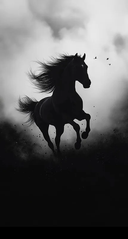 Dark Aesthetic Wild Black Horse Galloping Mobile Background 4K