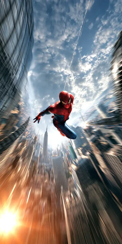 Spider-Man Swinging Through a Cityscape
