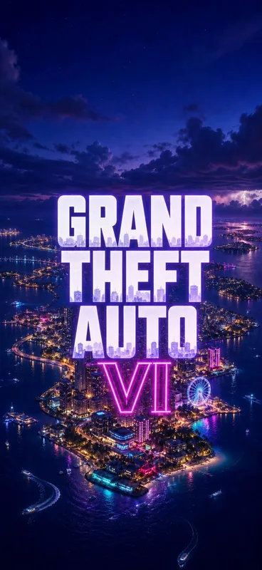 Grand Theft Auto VI Logo Over a Vibrant Cityscape