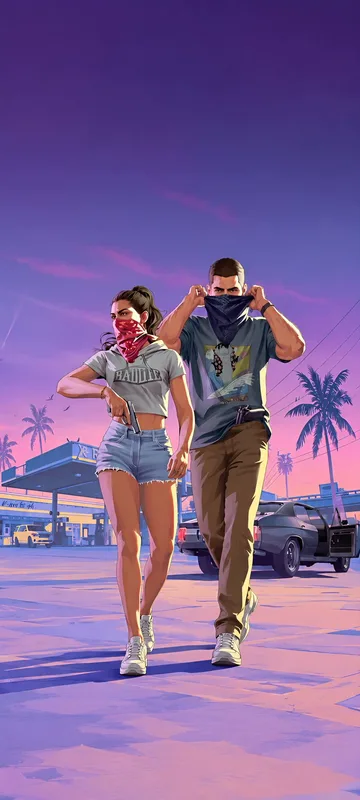 Two Characters in Action at a Gas Station