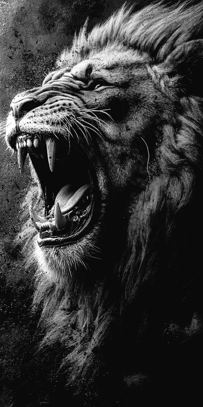Dark Powerful Roaring Lion Monochrome Mobile Background 4K