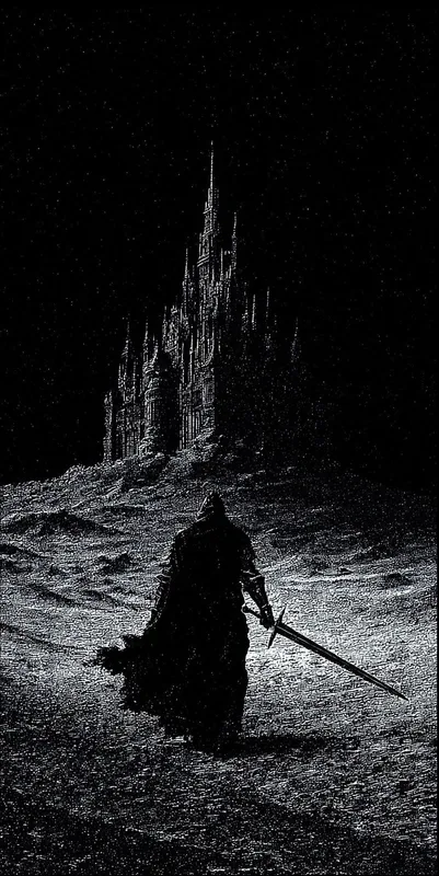 Dark Fantasy Knight and Castle Phone Wallpaper 4K