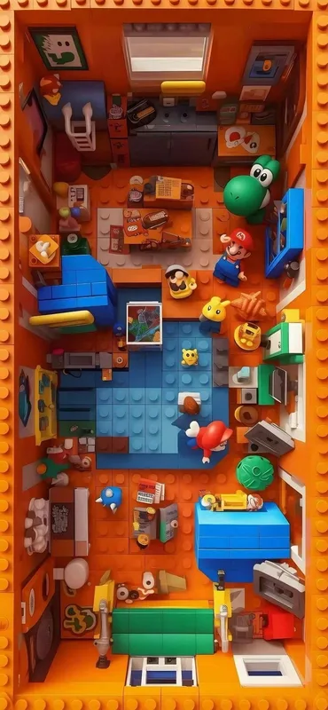 Cozy Lego Mario & Yoshi Room Isometric Mobile Wallpaper 4K