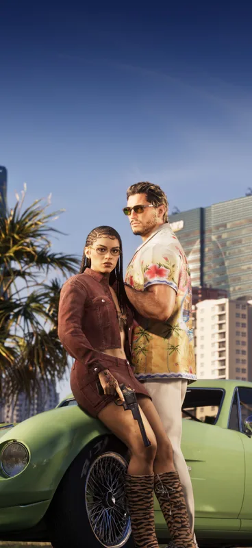 Grand Theft Auto VI Lucia & Jason Hawaiian Shirt Vintage Car – Mobile Background HD