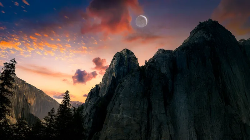 Cinematic Golden Hour Wilderness with Glowing Moon – High Resolution Desktop Background