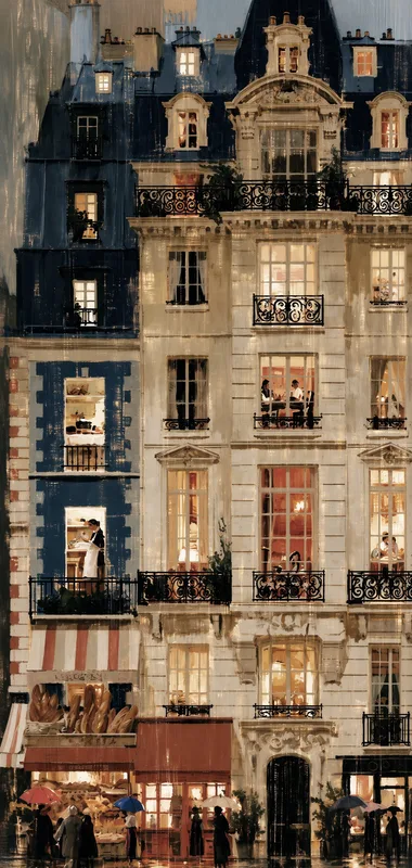 Charming Parisian Building with Illuminated Windows