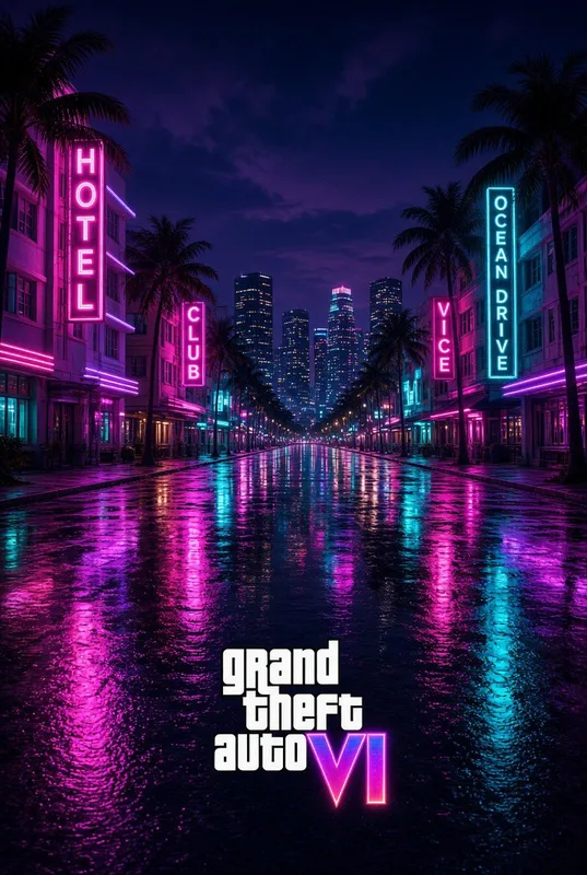 Vibrant Neon Cityscape at Night in GTA 6