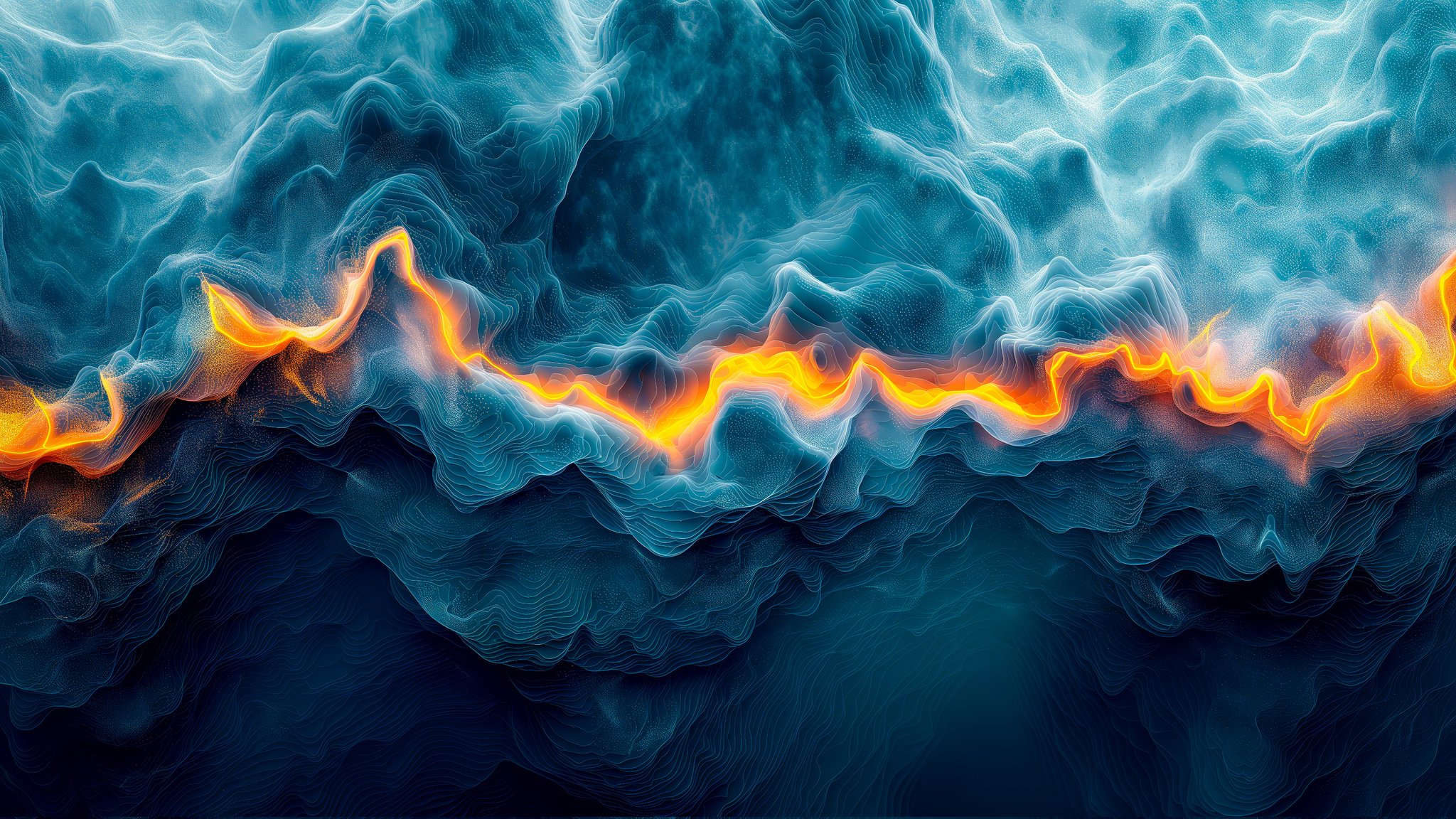 Abstract Waves with Fiery Orange Highlights