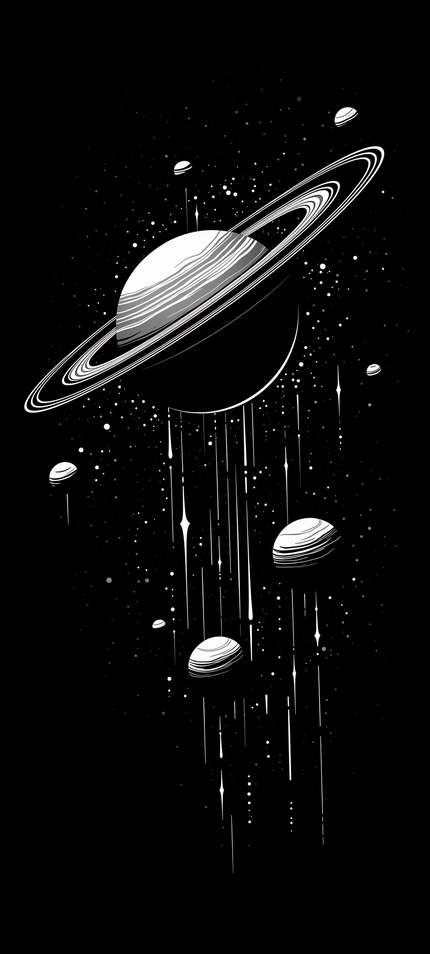Black and White Saturn Space Phone Wallpaper 4K