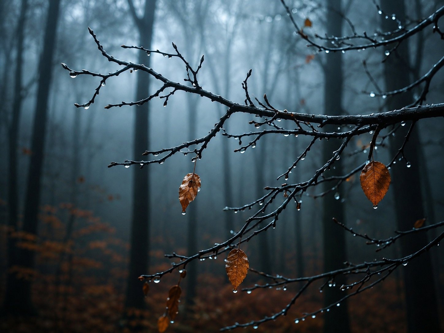 Cinematic Foggy Woods with Raindrops – Aesthetic Nature Background HD