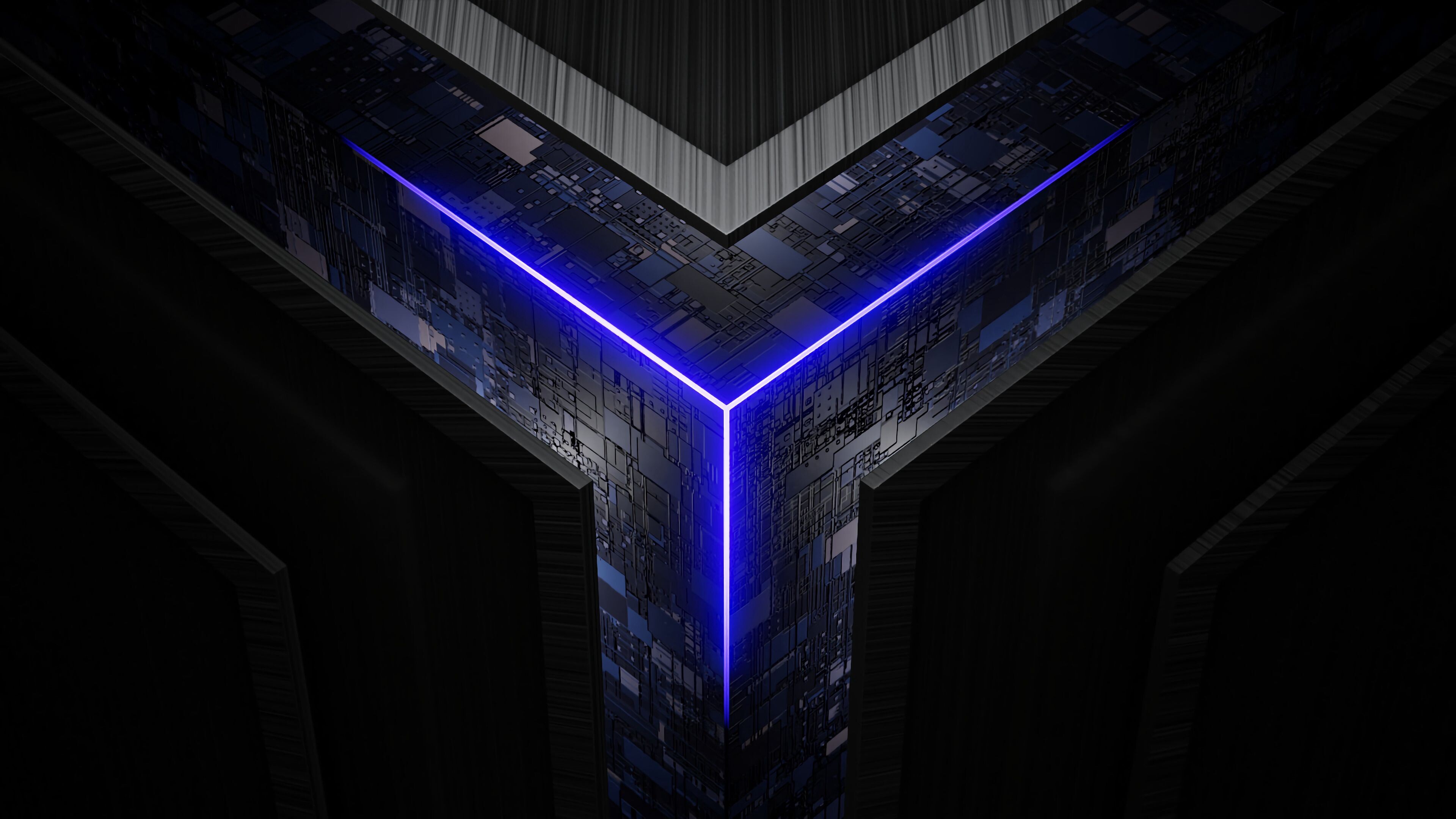 Neon Blue Tech Cube Background – Abstract Sci-Fi Gaming PC Wallpaper HD