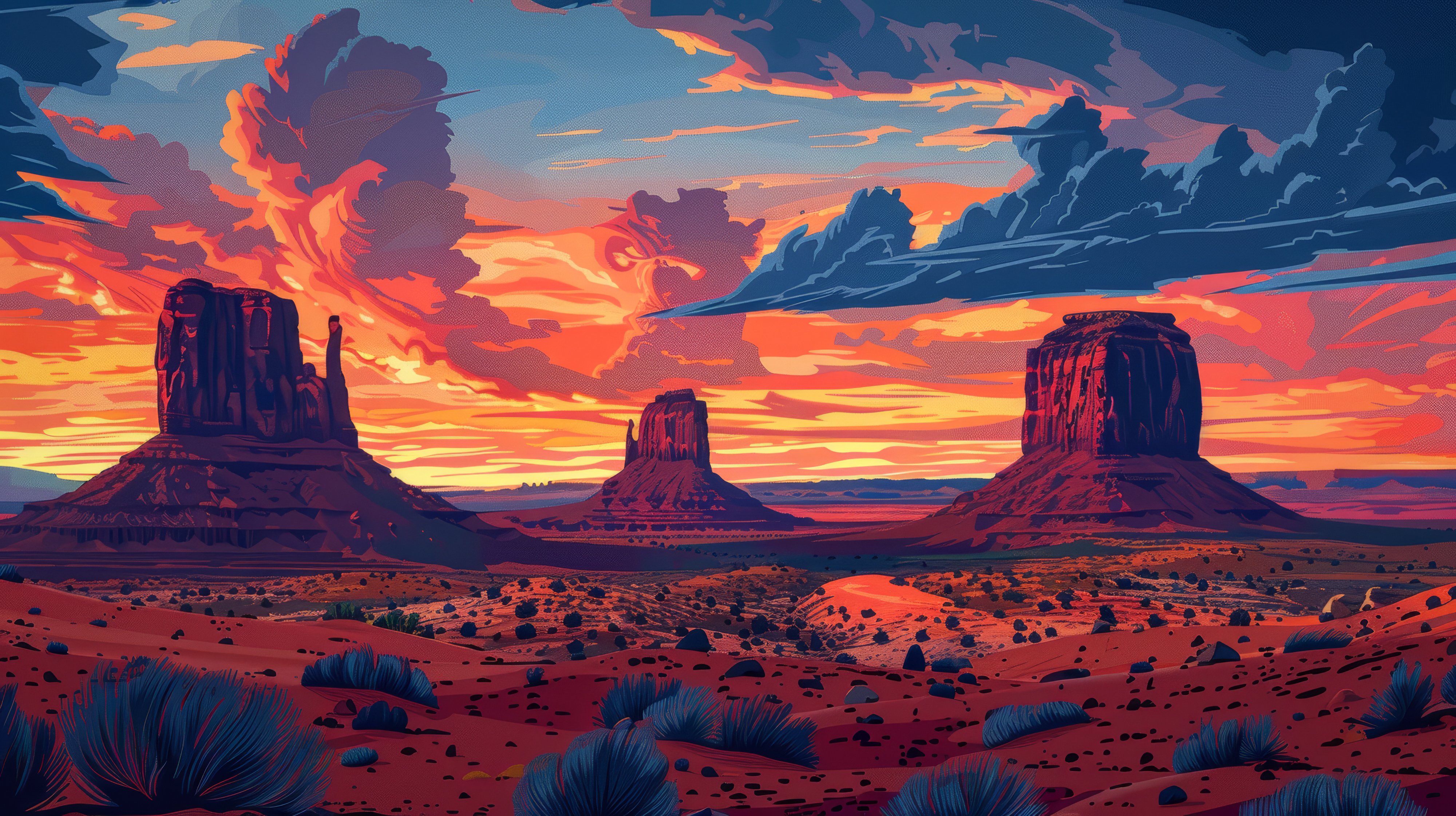 Epic Arizona Desert Buttes Graphic Art – Aesthetic Desktop Background