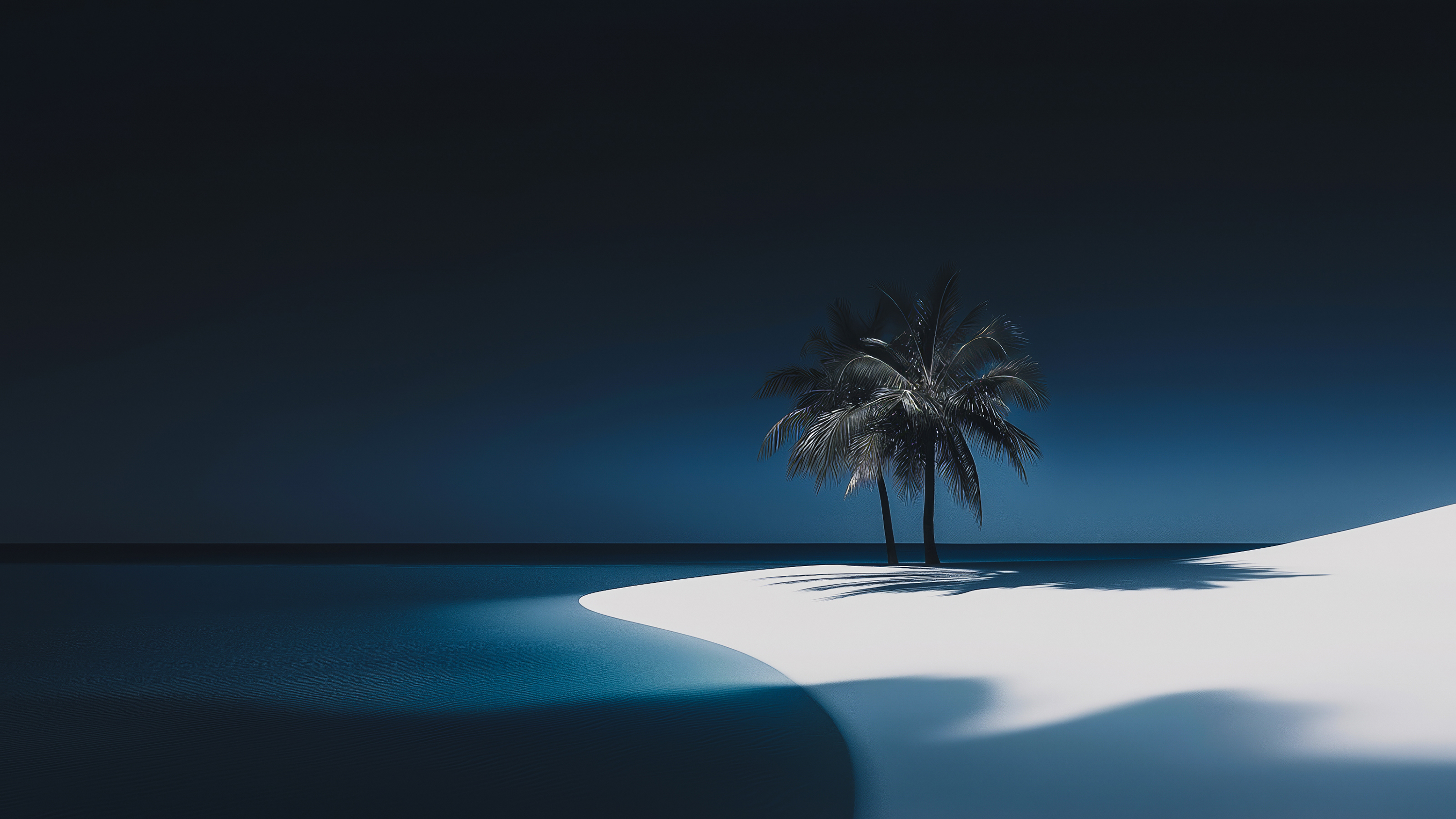 Cinematic Moonlight Palm Tree Reflection on Deserted Beach – Beautiful Desktop Background
