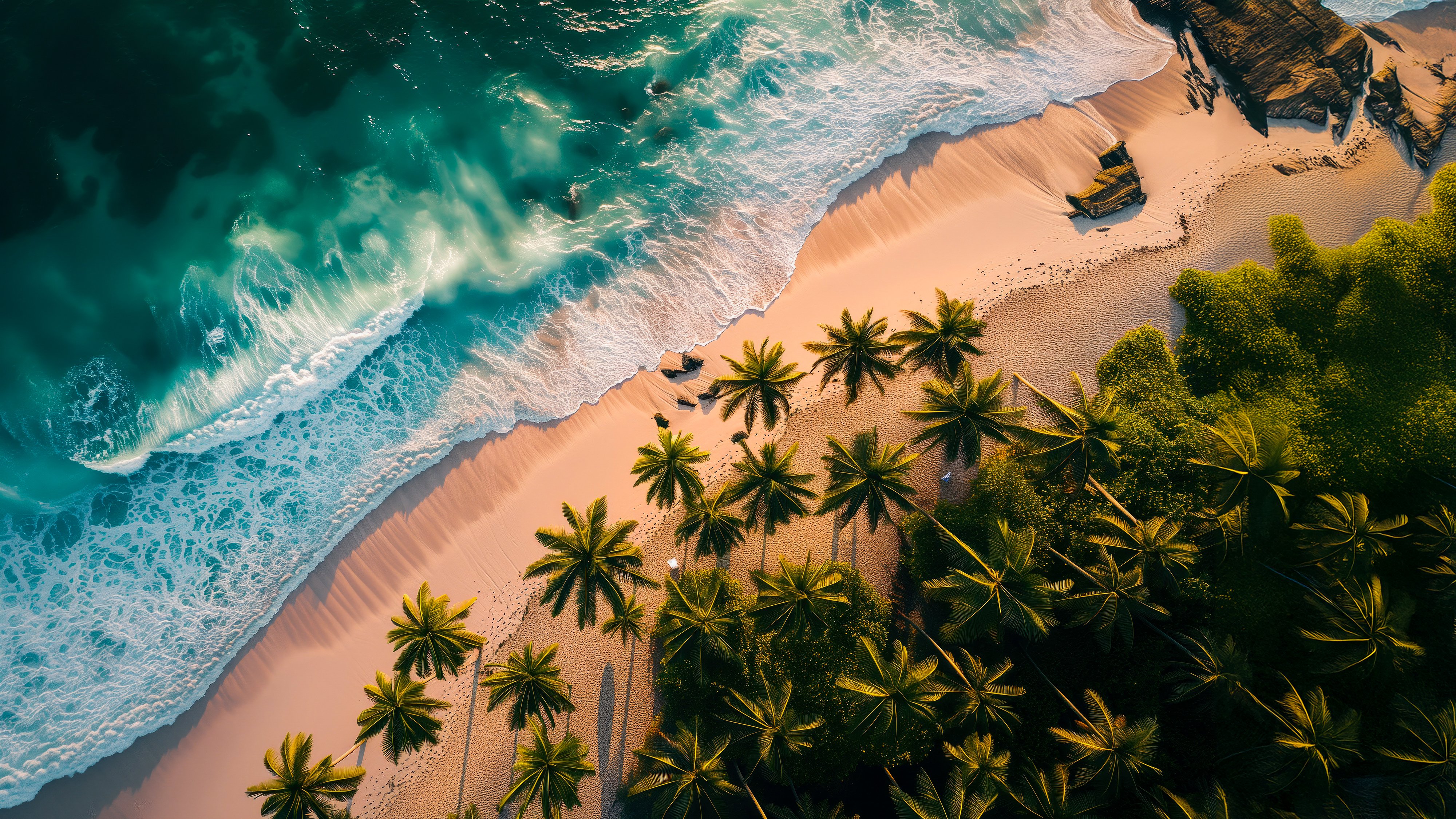 Aesthetic Tropical Island Shore with Palm Trees – Clean High Resolution Laptop Wallpaper