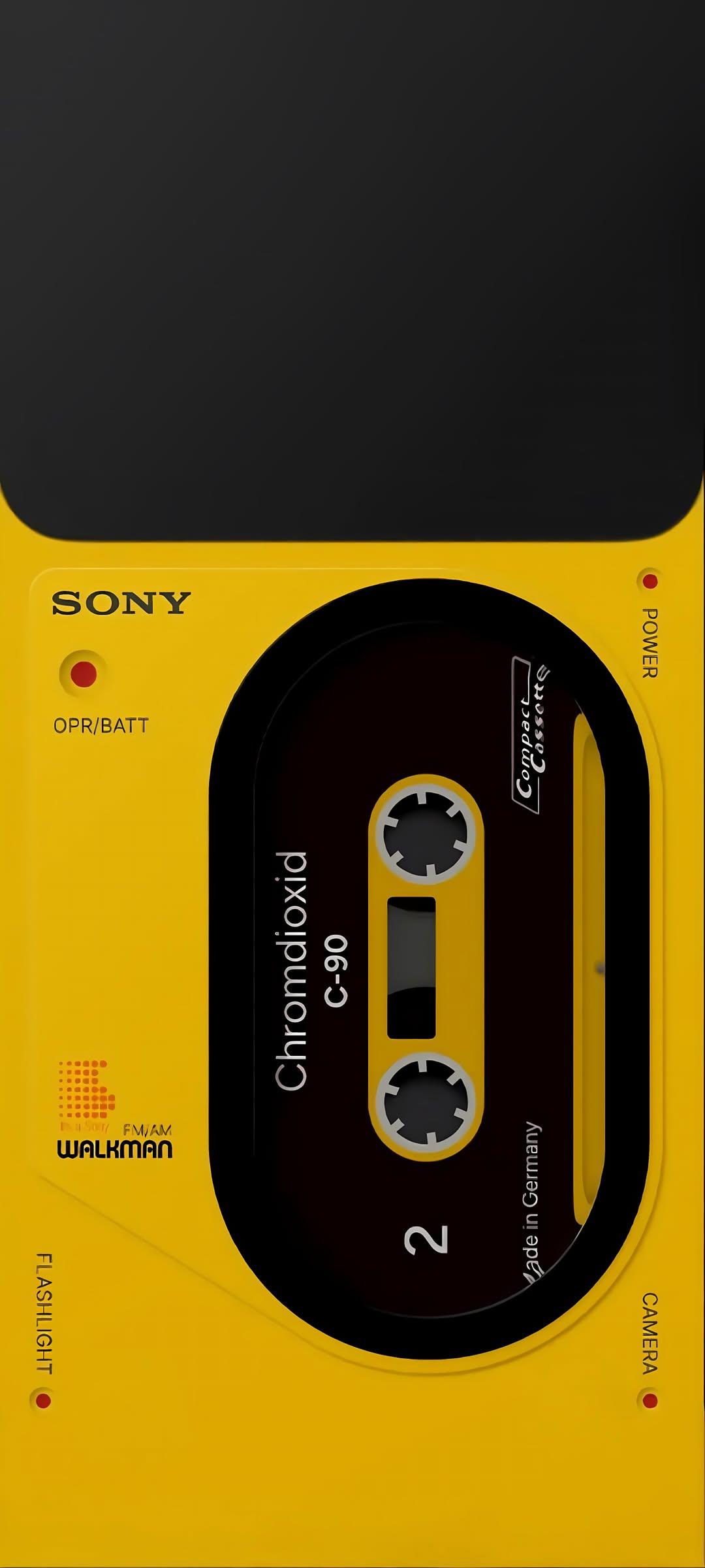 Retro Yellow Sony Walkman Cassette Phone Wallpaper 4K