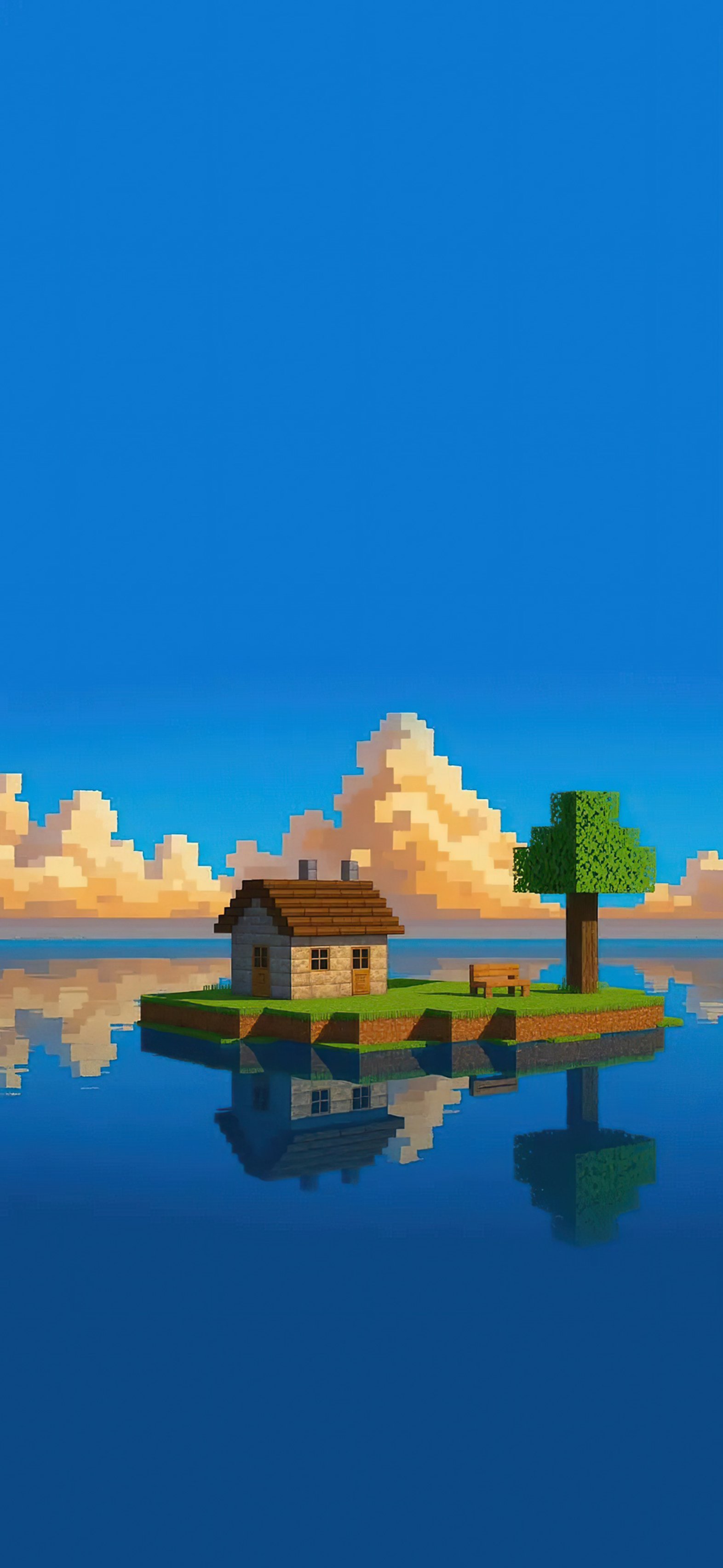 Aesthetic Minecraft House Floating on Ocean Phone Background