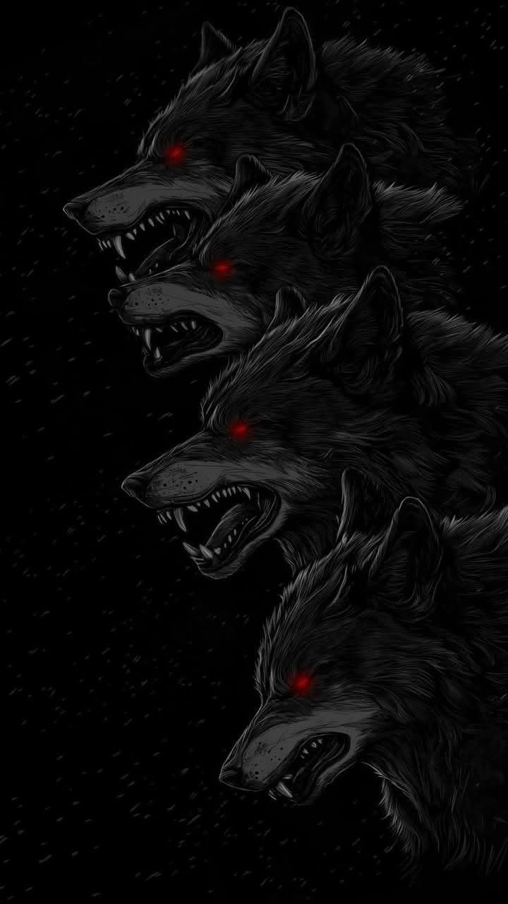 Dark Aesthetic Black Wolves Red Eyes Mobile Background 4K