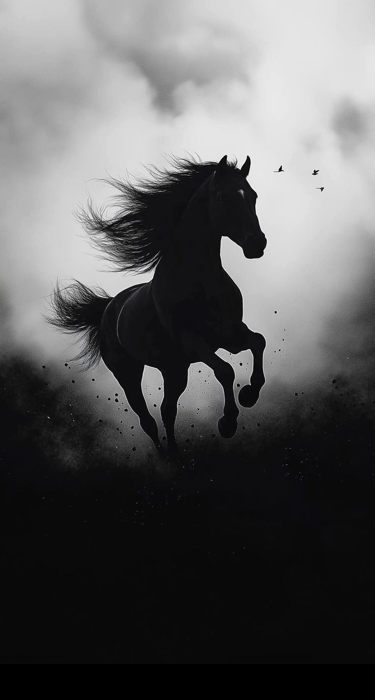 Dark Aesthetic Wild Black Horse Galloping Mobile Background 4K