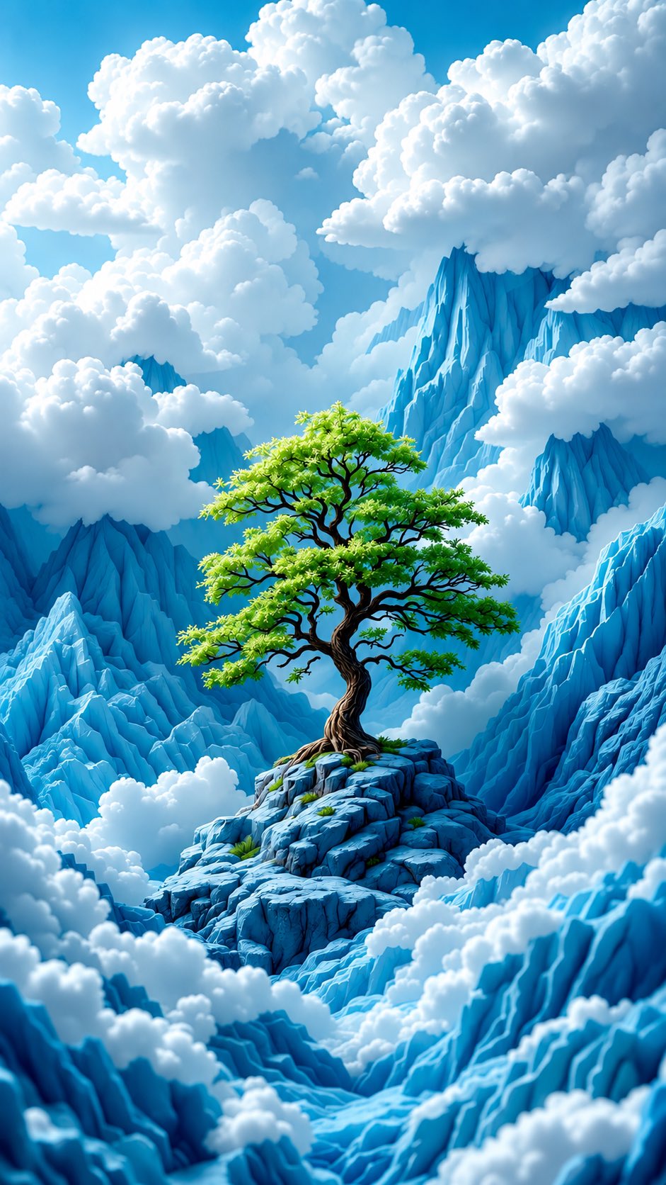 Vibrant Green Bonsai Tree Blue Mountains Art โ Mobile Background HD