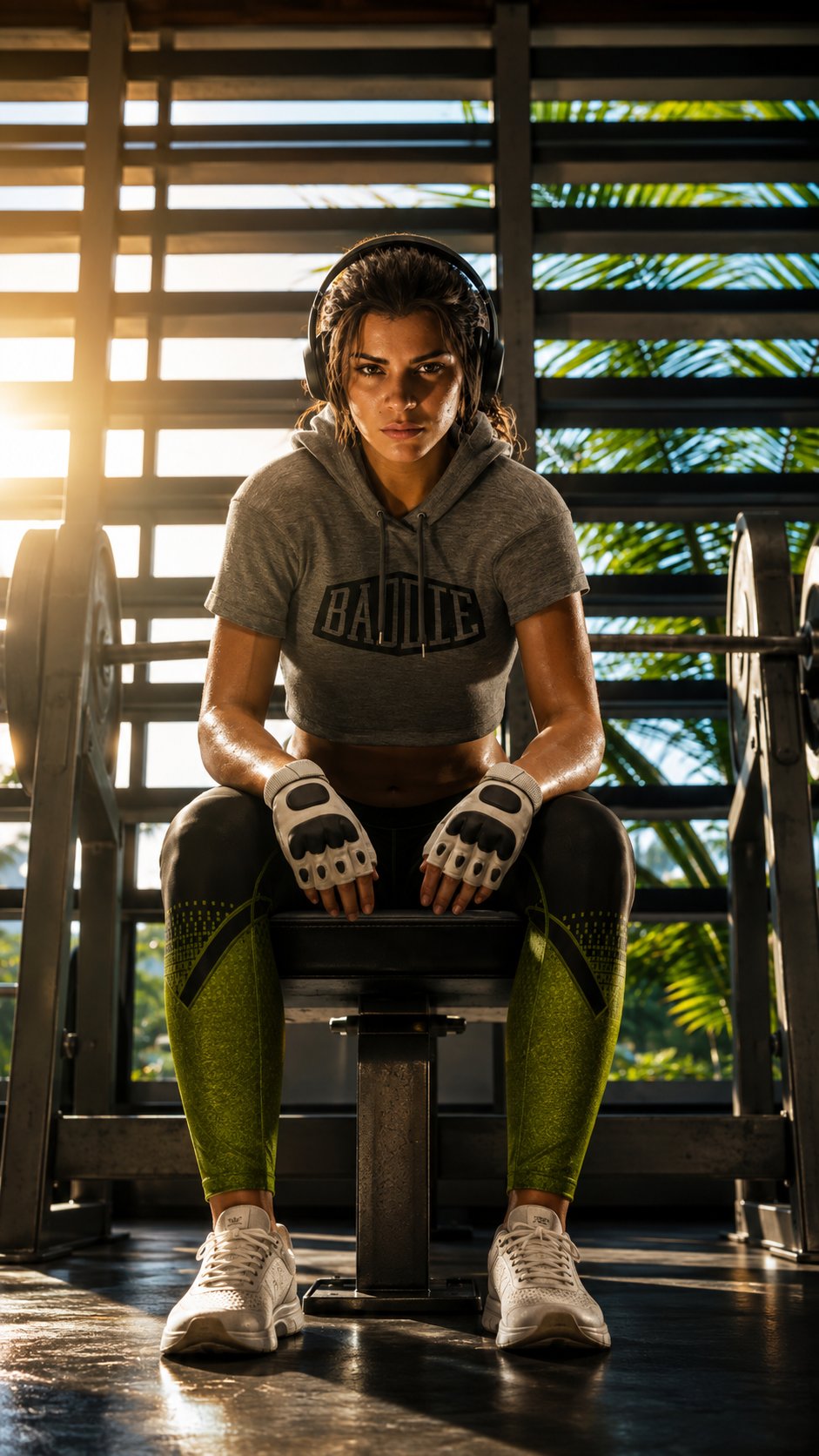 GTA VI Protagonist Lucia Athletic Gym Pose β High Resolution Smartphone Wallpaper