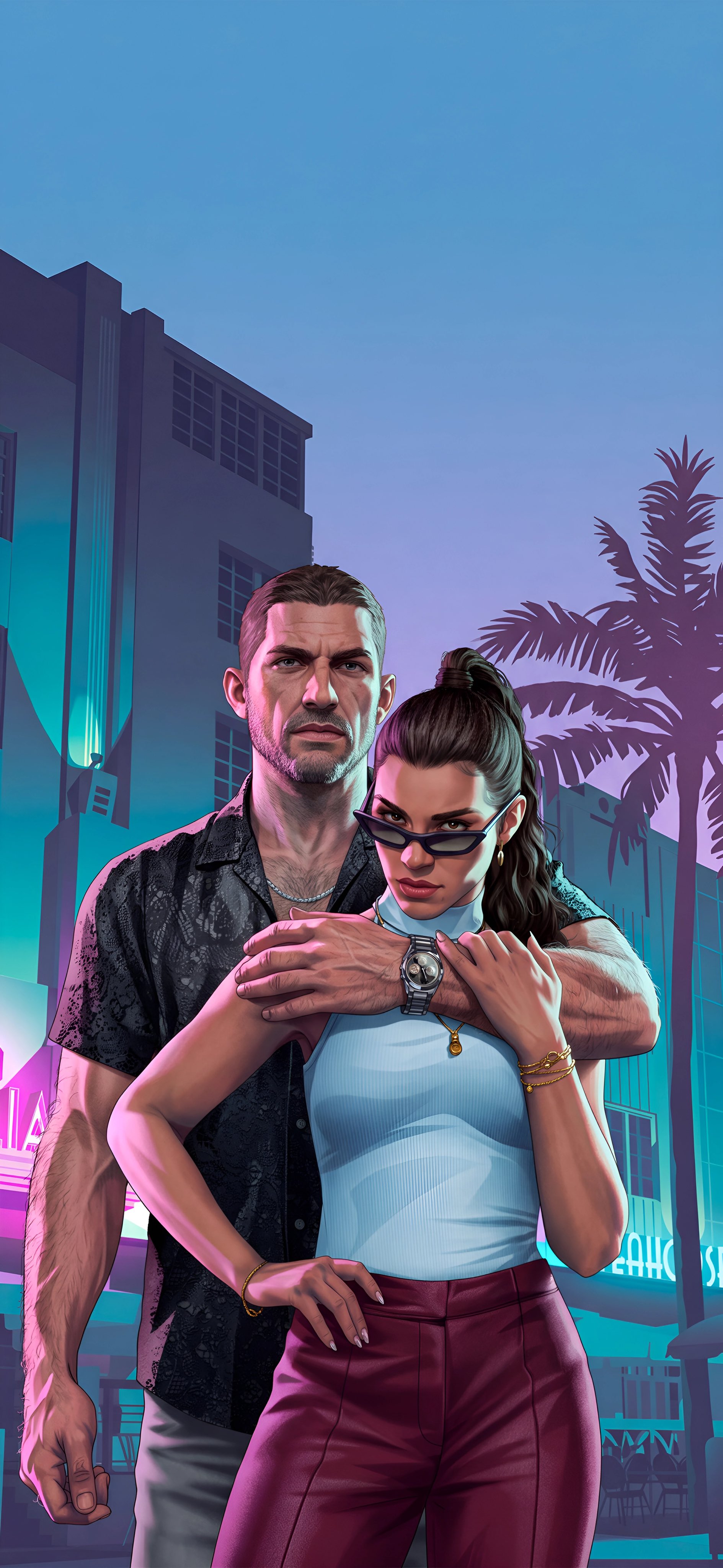 Two Characters in a Neon Cityscape