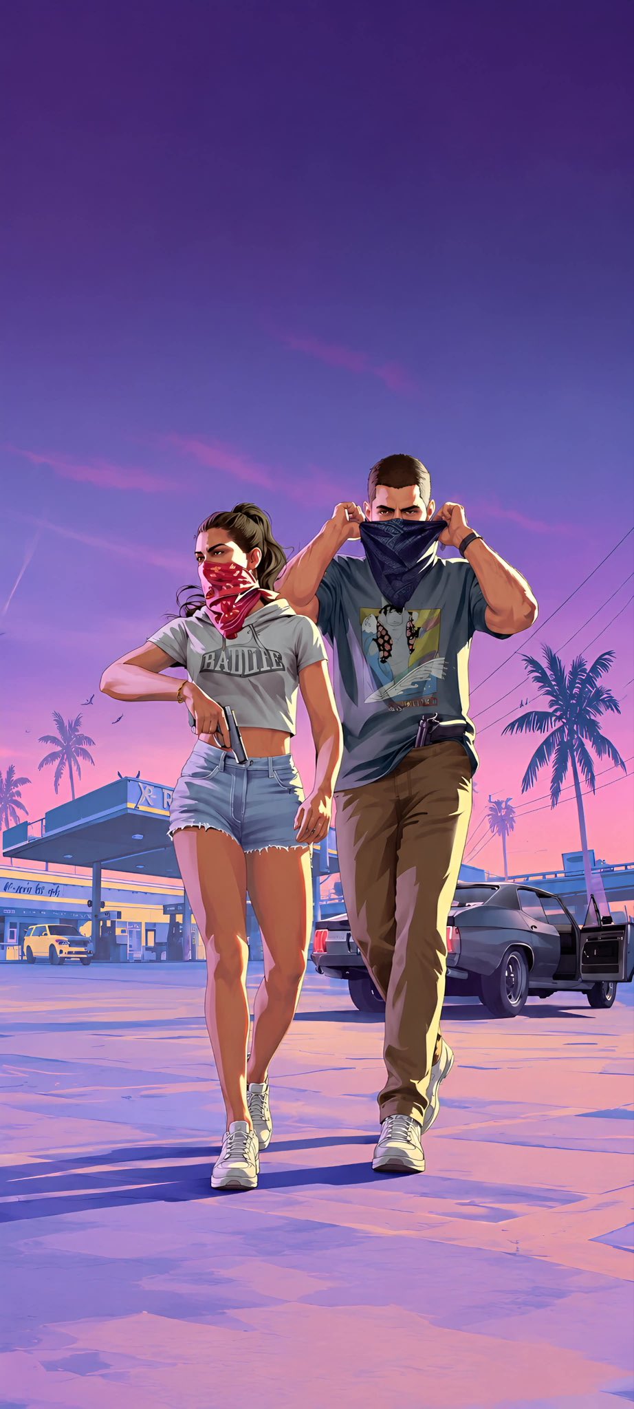 Two Characters in Action at a Gas Station