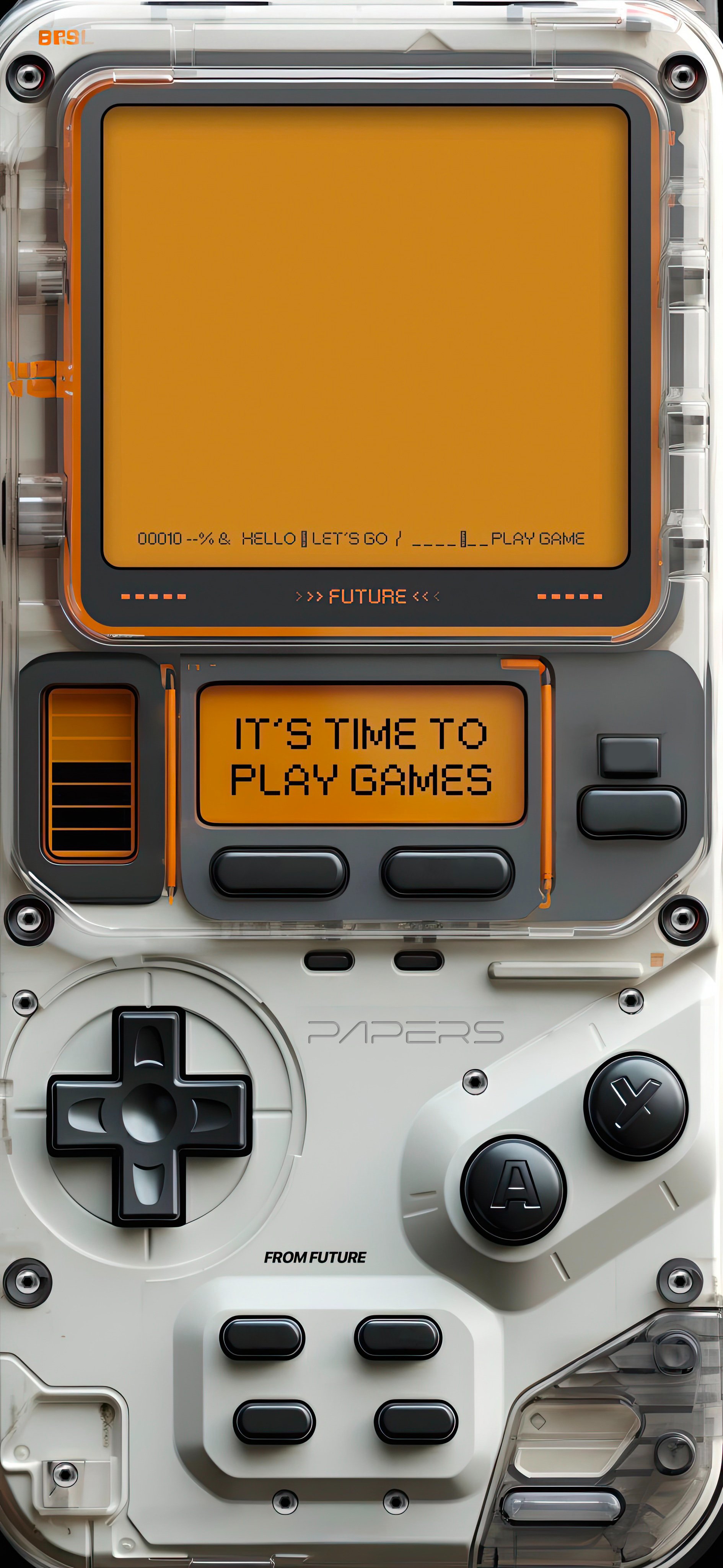 Retro Gaming Console with Orange Screen and Controls