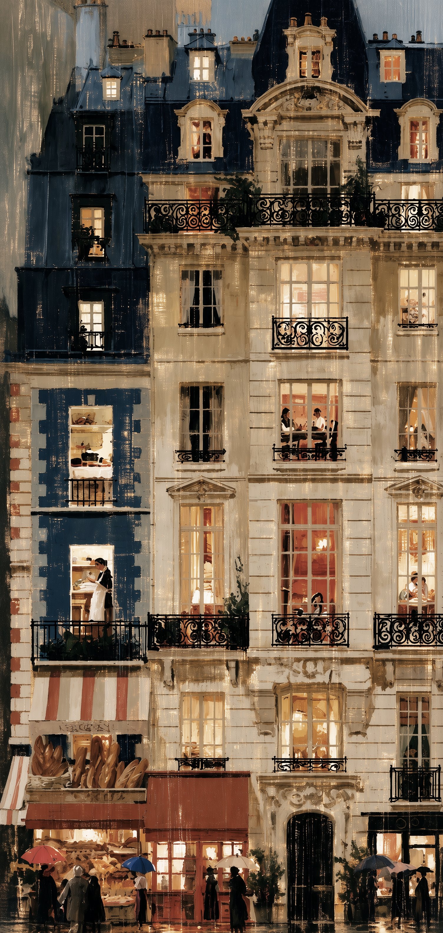 Charming Parisian Building with Illuminated Windows