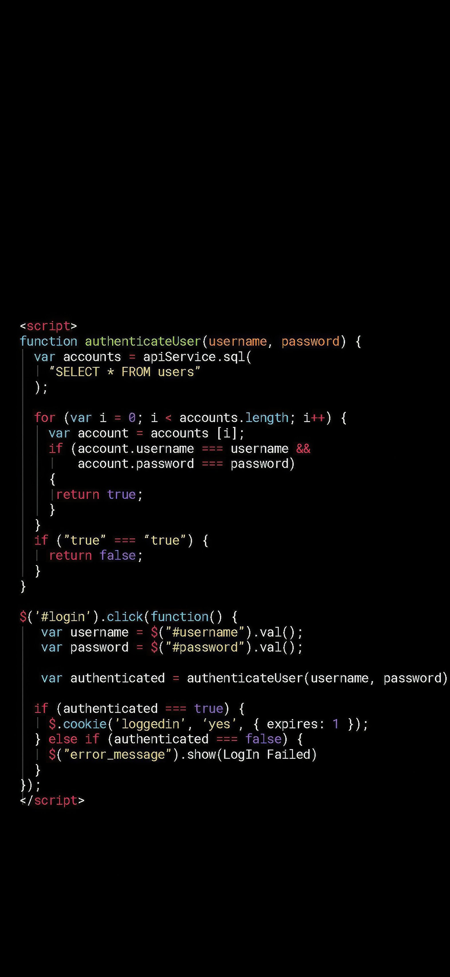 Code Snippet for User Authentication in JavaScript